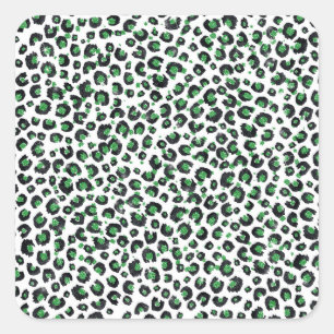 Elegant Green Glitter Black Leopard Animal Print Square Sticker