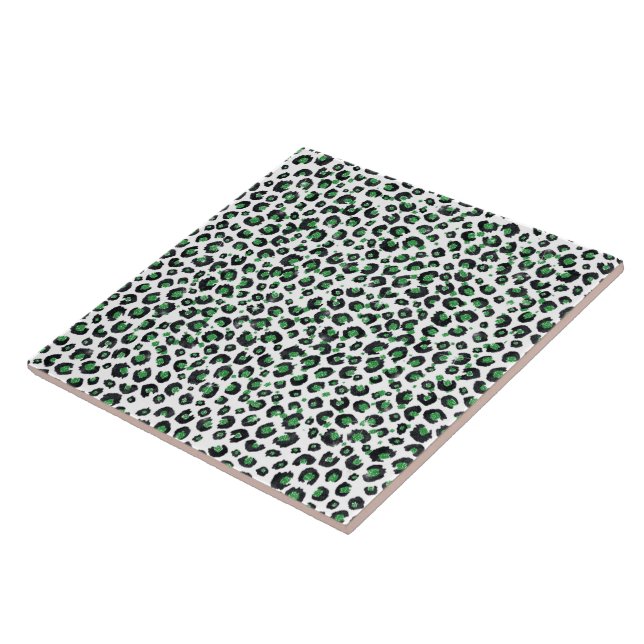 Elegant Green Glitter Black Leopard Animal Print Tile (Side)