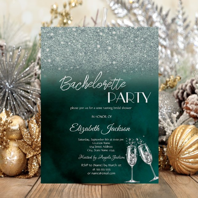 Elegant Green Glitter Bokeh Green Bachelorette  Invitation (Creator Uploaded)