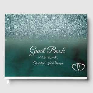 Elegant Green Glitter Bokeh Green Guest Book