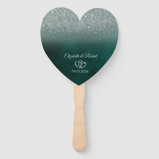 Elegant Green Glitter Bokeh Green Hand Fan (Back)