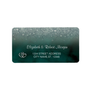 Elegant Green Glitter Bokeh Green Wedding  Label