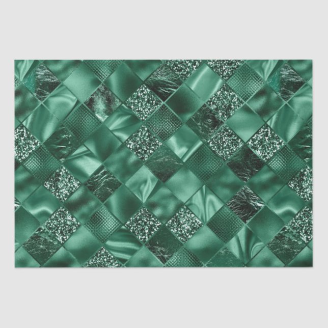 Elegant Green Glitter Diamond Lattice Pattern Tissue Paper (Front)