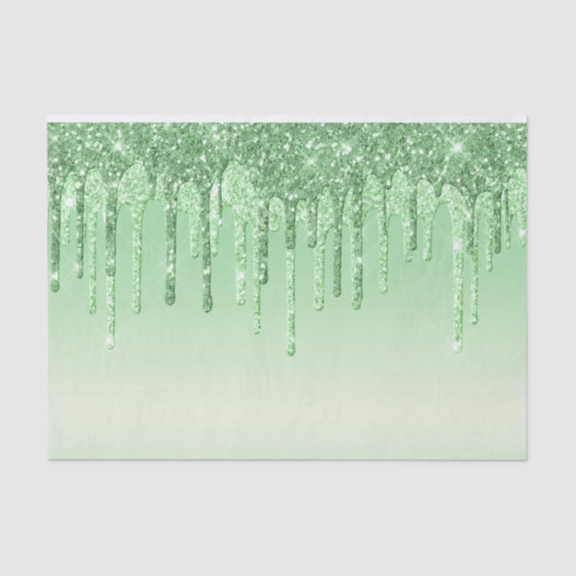 Elegant Green Glitter Drips Tissue Paper (Front)