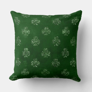 Elegant Green Glitter Irish Shamrock Clover Cushion