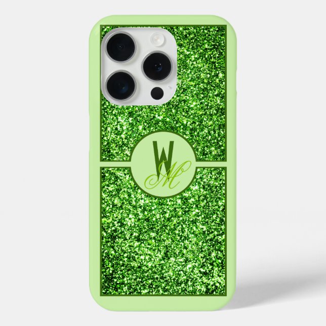 Elegant Green Glitter Monogrammed  Case-Mate iPhone Case (Back)