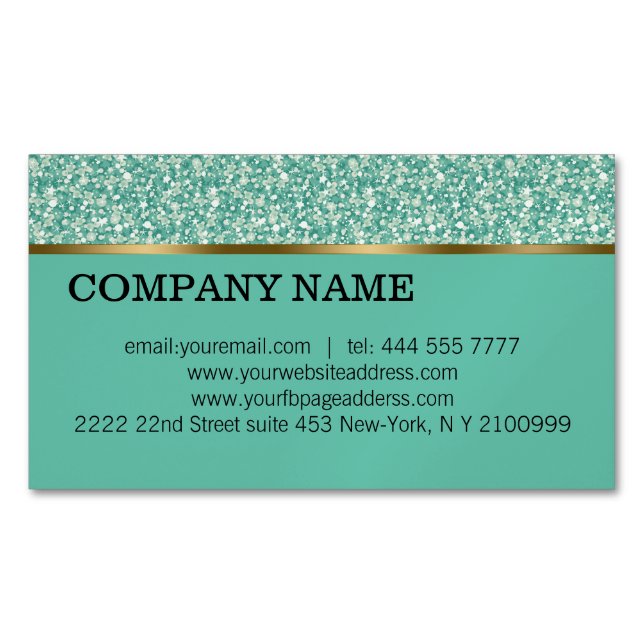 Elegant Green Glitter Pattern Magnetic Business Card (Front)
