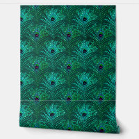 Elegant Green Glitter Peacock Feathers Chic