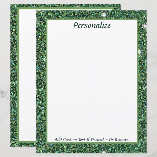 Elegant Green Glitter Personalise Stationery Paper (Front/Back)