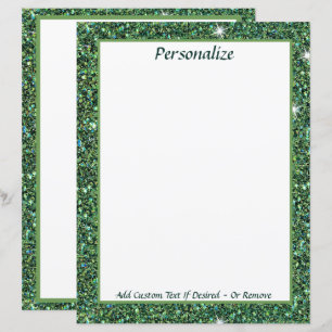 Elegant Green Glitter Personalise Stationery Paper