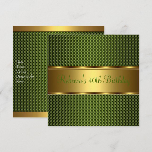 Elegant Green Gold 40th Birthday Party Invitation (Front/Back)