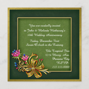 Elegant Green & Gold 50th Anniversary Invitation