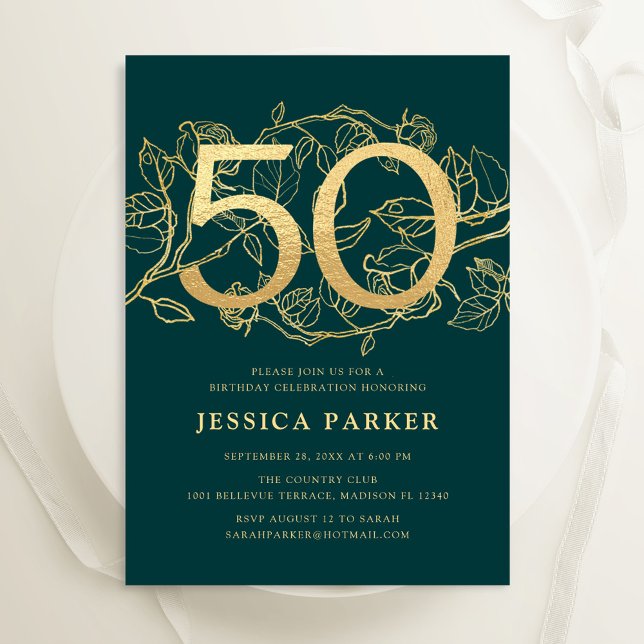 Elegant Green Gold 50th Birthday Invitation (Creator Uploaded)