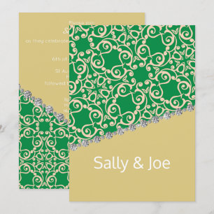 Elegant GREEN GOLD ABSTRACT Diamond Wedding Invitation