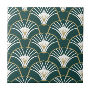 Elegant green gold art deco pattern tile