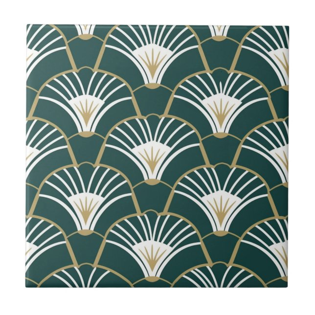 Elegant green gold art deco pattern tile (Front)