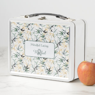 Elegant Green-Gold Bamboo Metal Lunch Box