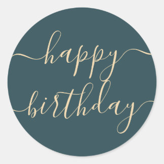 Elegant Green Gold Beige Trendy Happy Birthday Classic Round Sticker