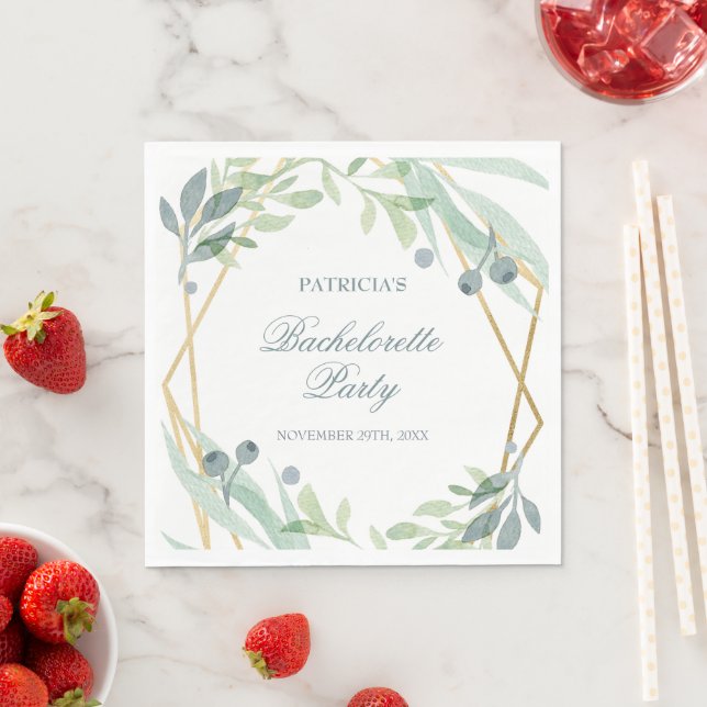 Elegant Green Gold Botanical Bachelorette Party Napkin (Insitu)