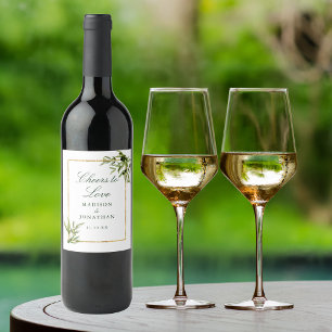 Elegant Green Gold Botanical Cheers Custom Wedding Wine Label