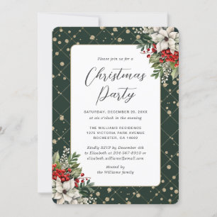 Elegant Green Gold Botanical Christmas Party Invitation