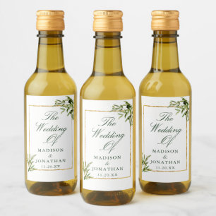 Elegant Green Gold Botanical Custom Wedding Mini Wine Label