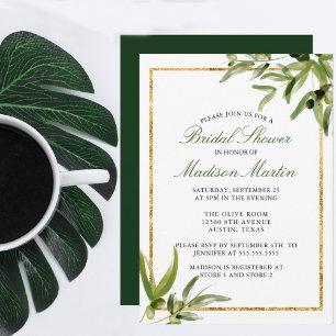 Elegant Green Gold Botanical Vine Bridal Shower Invitation