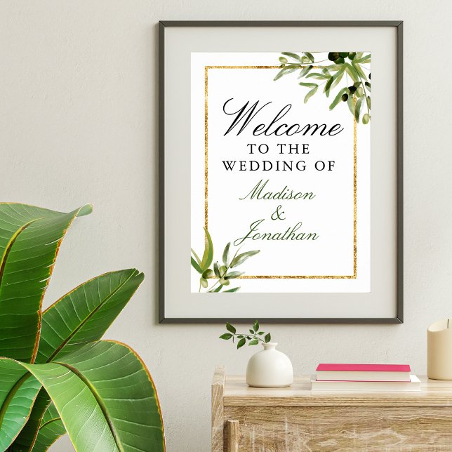 Elegant Green Gold Botanical Vine Wedding Welcome Poster (Creator Uploaded)