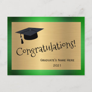 Elegant Green Gold Cap Congratulations Graduation Postcard