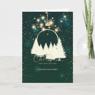 Elegant Green,Gold Christmas Ball Forest Holiday Card