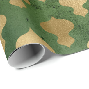 Elegant green & gold Christmas decoration pattern Wrapping Paper