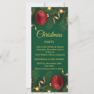 Elegant Green Gold Christmas Holiday Ornaments Invitation