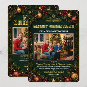 Elegant Green Gold Christmas Holiday Photo Card