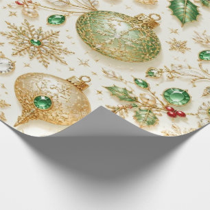 Elegant Green Gold Christmas Ornament Wrapping Pap Paper
