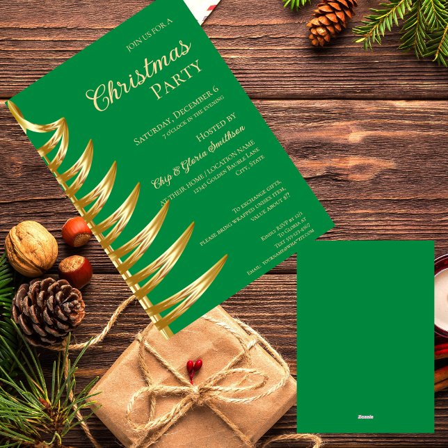 Elegant Green & Gold Christmas Party Invitation (Creator Uploaded)