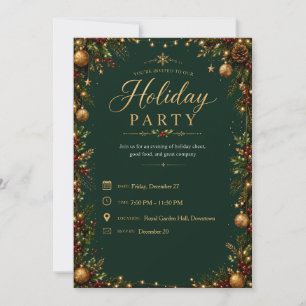 Elegant Green Gold Christmas Party Invitation