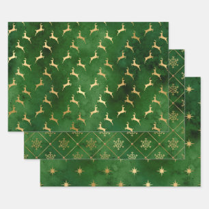 Elegant green & gold Christmas patterns   Wrapping Paper Sheet