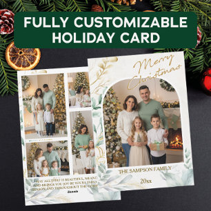 Elegant Green & Gold Christmas Photo Collage Holiday Card