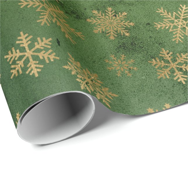 Elegant green & gold Christmas snowflake pattern Wrapping Paper (Roll Corner)
