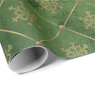 Elegant green & gold Christmas snowflake pattern Wrapping Paper