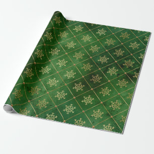 Elegant green & gold Christmas snowflake pattern Wrapping Paper