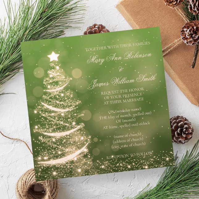 Elegant Green & Gold Christmas Wedding Invitation (Elegant Green & Gold Christmas Wedding Invitation)