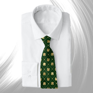 Elegant Green Gold Clover Tie