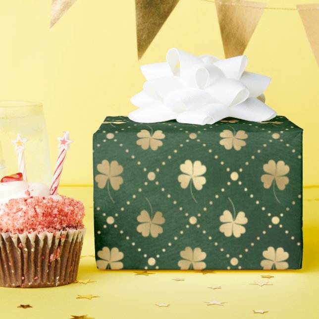 Elegant Green Gold Clover Wrapping Paper (Birthday Party)