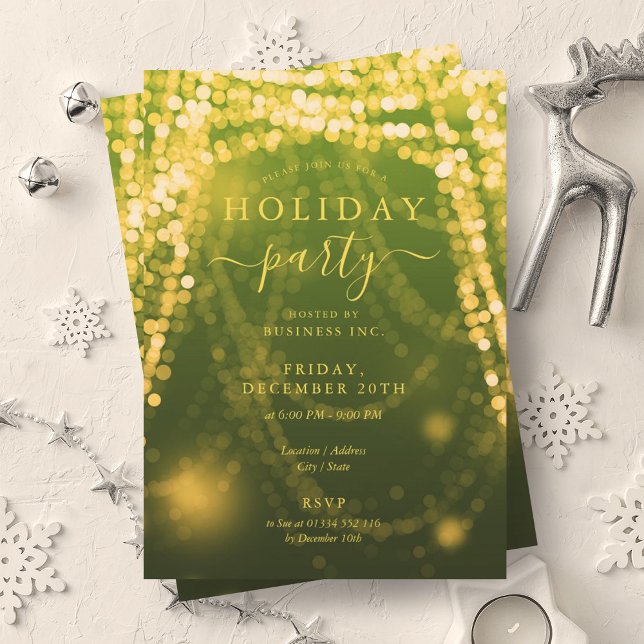 Elegant Green Gold Company Holiday String Lights Invitation (Elegant Green Gold Company Holiday String Lights Invitation)