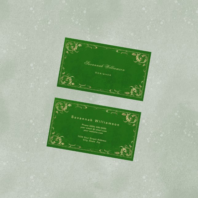 Elegant Green Gold Customisable Business Card (Creator Uploaded)