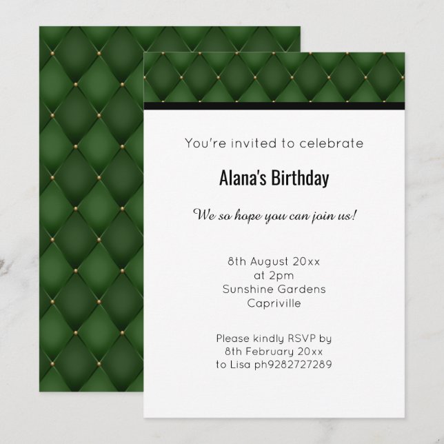 ELEGANT GREEN GOLD DIAMOND DESIGN INVITATION (Front/Back)
