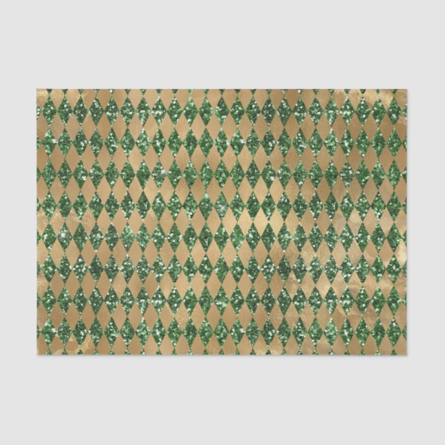 Elegant Green Gold Diamond Pattern Tissue Paper (Front)