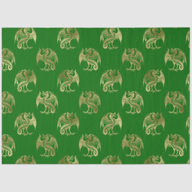 Elegant Green Gold Dragon Tissue Paper (Front)