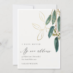 Elegant Green Gold Eucalyptus I have Moved Card